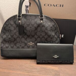 Coach Black Signature Dome Satchel with Matching Wallet